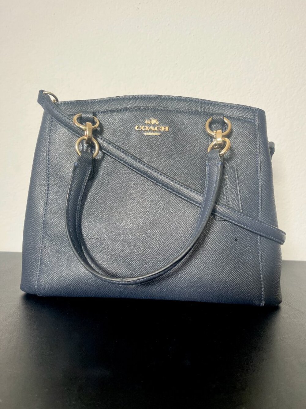 Coach Minetta Medium Midnight Navy Pebbled Leather Crossbody Satchel Bag Purse
